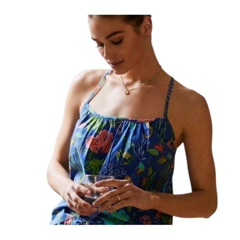 Printfresh Oceana Cami Top Womens M Blue Organic Cotton Novelty Sealife Artsy